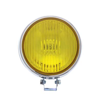 FOG RALLY LAMP, 6" FLAT ROUND AMBER YELLOW LIGHT LENS, 12 VOLT WITH H3 BULB, SET OF 2