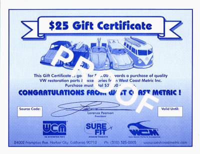 West Coast Metric - GIFT CERTIFICATE - AVAILABLE IN $25 INCREMENTS - GOOD ANYTIME