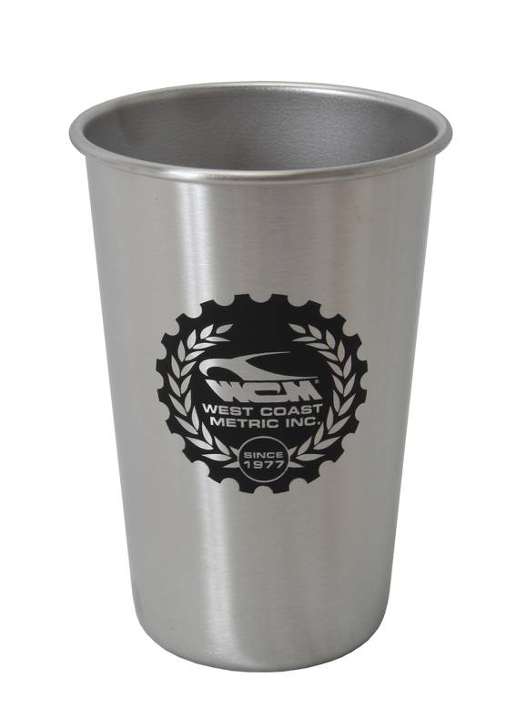 WCM-PINT PINT CUP, 16 OZ STAINLESS STEEL WITH WCM BLACK PRINT LOGO *MADE IN  USA*