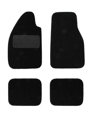 FLOOR MATS, BLACK CARPET, 4 PIECES FRONT & REAR, BUG SEDAN 1946-77