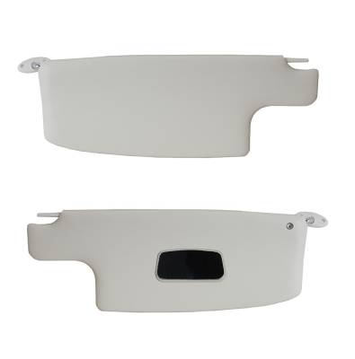 SUNVISORS, WHITE VINYL, LEFT & RIGHT WITH MIRROR, STD. BUG SEDAN 1968-77, SUPER BEETLE SEDAN 1971-77