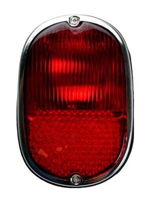 TAIL LIGHT, COMPLETE HOUSING WITH RED LENS, CHROME RING & SEAL, BUS 1962-71