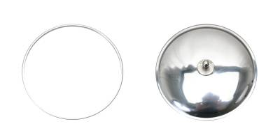 MIRROR, ROUND, POLISHED ALUMINUM, LEFT OR RIGHT, BUS 1950-67 (REQUIRES CLAMP PART # 211-545)