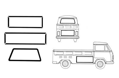 BASIC SEAL KIT, BUS DOUBLE CREW CAB 1966-67 (Rear Window Seal, Engine Door Seal, Side Storage Door Seals) *MADE IN USA BY WCM*