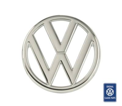 VW EMBLEM, FRONT GRILLE 95mm, ORIGINAL VW *GERMAN* VANAGON 1980-87 (CLIPS PART # 191-853-615A)