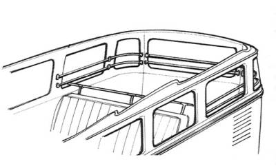 JAIL BARS / LUGGAGE GUARDS SET, REAR SIDE WINDOWS & REAR WINDOW *GERMAN* BUS 1952-67 (For all 13/23 Window Buses, 15/21 Window Buses can use if side bars are shortened. Rear Seat Bar Part # 241-410)