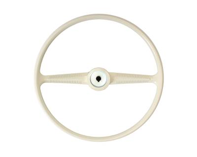 STEERING WHEEL, IVORY, ORIGINAL VW STYLE, BUS 1955-67 (Horn Button Part # 211-501B)