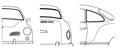 WINDOW KIT AMERICAN STYLE, FRONT & REAR *GERMAN* FIXED QUARTER RUBBER *MADE IN USA BY WCM* GHIA SEDAN 1956-59