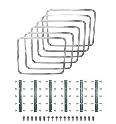 SIDE POPOUT WINDOW KIT, SET OF 6, CHROME FRAMES, GLASS, SEALS, HINGES & HARDWARE, BUS 1950-67 (Latches sold separately, see description for contents)