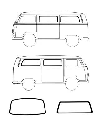 WINDOW SEAL KIT, 6 PIECES CAL LOOK STYLE, BUS 1968-79 (Includes: Front, Rear, 4 Side Windows without Vent Wings) *MADE IN USA BY WCM*