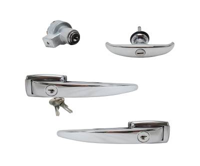 LOCK SET, OUTSIDE FRONT DOOR HANDLES, REAR DOOR HATCH & IGNITION, BUS 1955-58 (Keyed alike with 2 keys)