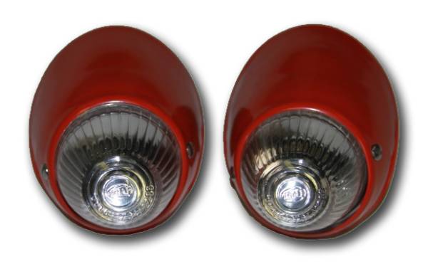 TURN INDICATOR ASSEMBLY, BULLET, LEFT & RIGHT PRIMERED COMPLETE WITH CLEAR HELLA LENSES & SEALS, BUG 1956-57