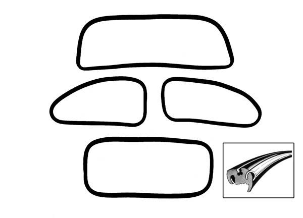 WINDOW SEAL KIT, AMERICAN STYLE, STD. BUG SEDAN 1972-77, SUPER BEETLE 1972, COMPLETE RUBBER, ALUMINUM & CLIPS *MADE IN USA BY WCM*