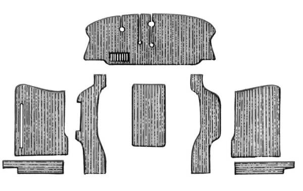 CARPET KIT, BLACK, FRONT FLOOR AND PEDESTAL, WALK THRU, BUS 1955-1964