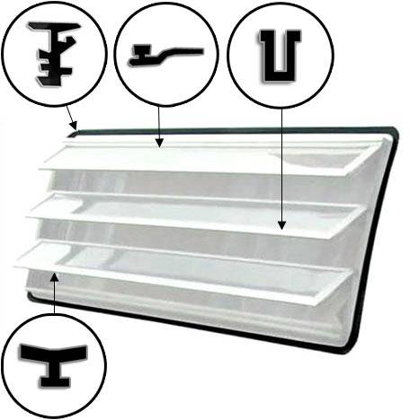 West Coast Metric - SEALS, LOUVERED JALOUISE WINDOW FRAME TO BODY, GLASS TO FRAME, INNER & OUTER, GREY, BUS 1968-79