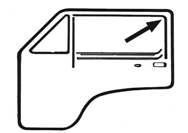 FELT CHANNEL, DOOR WINDOW TOP / REAR, LEFT OR RIGHT WITHOUT MOLDING GROOVE *GERMAN* VANAGON 1980-91