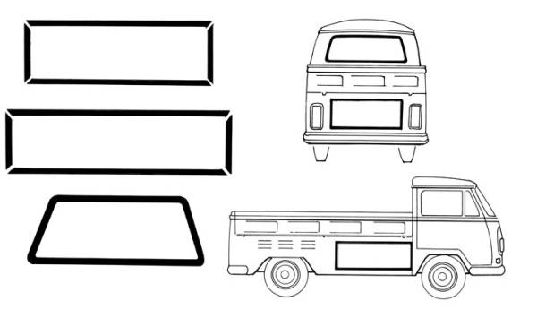 BASIC SEAL KIT, BUS SINGLE CAB PICKUP 1972-79 (Rear Window Seal, Engine Door Seal, Side Storage Door Seals) *MADE IN USA BY WCM*