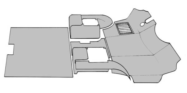 CARPET KIT, 8 PIECE BLACK LOOP WITH CLOTH EDGING, VANAGON 1980-91 (Includes: Front floor, Front Seat Pedestals & Center Carpet)