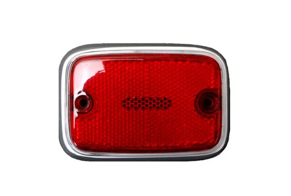 LENS, REAR SIDE MARKER, RED WITH SILVER TRIM, BUS 1970-74