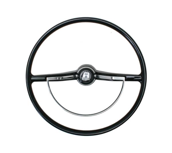 West Coast Metric - STEERING WHEEL, BLACK WITH HORN BUTTON AND RING, BUG / GHIA / TYPE 3 1962-71 (Note the wheels aren't notched for the 1962-63 style horn ring)