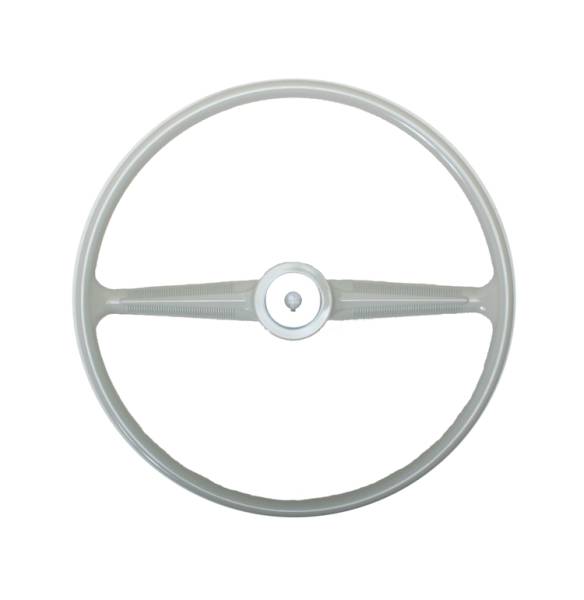 STEERING WHEEL, SILVER BEIGE ORIGINAL VW STYLE, BUS 1955-67 (Horn Button Part # 211-501BC)