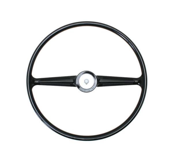 STEERING WHEEL, BLACK ORIGINAL VW STYLE, BUS 1955-67 (Horn Button Part # 211-501A)