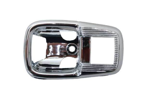 COVER PLATE, INSIDE DOOR HANDLE, CHROME PLASTIC, BUG 67-79, GHIA 64-70, TYPE 3 1961-73, BUS 1968 & 74-79 *MADE BY WCM* (Not for cars with door locks above release lever)