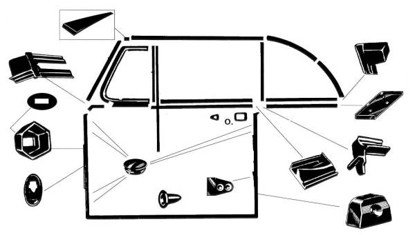 DOOR & TOP KIT, LEFT & RIGHT WITH GERMAN DOOR SEALS, BUG CONV. 1954-57