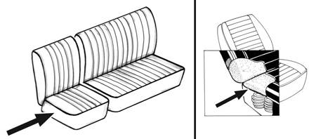 SEAT FOAM, DRIVER SIDE BOTTOM OR 1/3 BOTTOM, BUS 1962-67, ALSO FITS 1/3 BOTTOM, BUS 1968-76