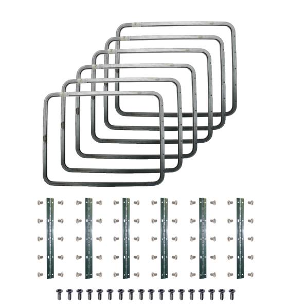 SIDE POPOUT WINDOW KIT, SET OF 6, RAW METAL FRAMES, GLASS, SEALS, HINGES & HARDWARE, BUS 1950-67 (Latches sold separately, see description for contents)