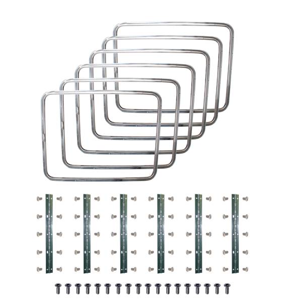 West Coast Metric - SIDE POPOUT WINDOW KIT, SET OF 6, CHROME FRAMES, GLASS, SEALS, HINGES & HARDWARE, BUS 1950-67 (Latches sold separately, see description for contents)