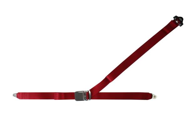 SEAT BELT, RED 3 POINT NON RETRACTABLE WITH HARDWARE *MADE IN USA*