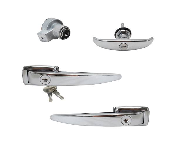 West Coast Metric - LOCK SET, OUTSIDE FRONT DOOR HANDLES, REAR DOOR HATCH, ENGINE LID & IGNITION, BUS 1959-61 (From VIN #374810 THRU #705619 - Keyed alike with 2 keys)