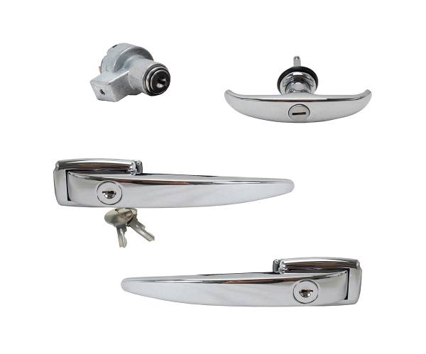 West Coast Metric - LOCK SET, OUTSIDE FRONT DOOR HANDLES, REAR DOOR HATCH, ENGINE LID & IGNITION, BUS 1961-63 (1961 From VIN #705620 - Keyed alike with 2 keys)