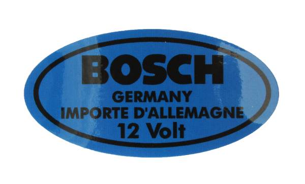 STICKER, BOSCH COIL, 12 VOLT, BLACK INK ON BLUE