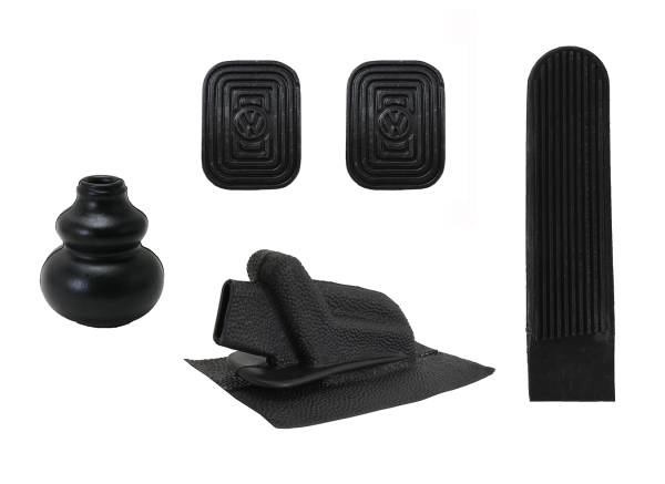 INTERIOR RUBBER KIT, ALL KARMANN GHIA 1958-64 (Pedal Pads, Accelerator Pad, Shift Boot, E-Brake Boot)