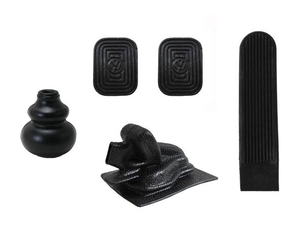 INTERIOR RUBBER KIT, ALL KARMANN GHIA 1965-74 (Pedal Pads, Accelerator Pad, Shift Boot, E-Brake Boot)