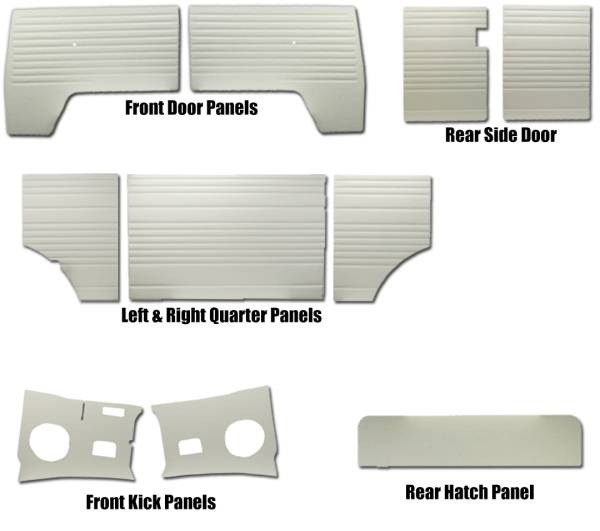 COMPLETE DOOR PANEL SET, 10 PIECES, BLACK, BUS 1955-61 (Call or Email to order)