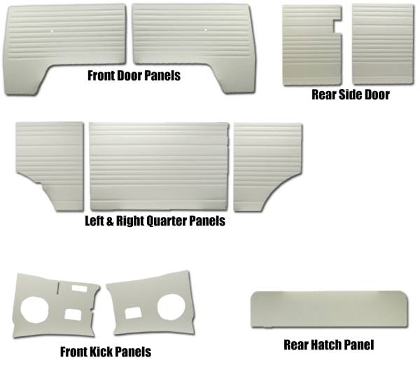 COMPLETE DOOR PANEL SET, 10 PIECES, TAN, BUS 1961-63 (Call or Email to order)