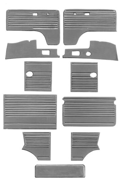 COMPLETE DOOR PANEL SET, 11 PIECES, GREY, BUS 1968-70 (Call or Email to order)