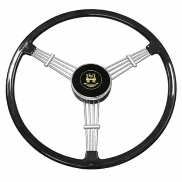 STEERING WHEEL, BANJO STYLE, BLACK WITH HORN BUTTON, BUG / GHIA / TYPE 3 1960-71
