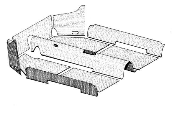 West Coast Metric - CARPET KIT, SURE-FIT 5 PIECE CHARCOAL WITH SERGE EDGE, BUG SUPER BEETLE CONV. 1971-72 (Close Out, Last 1)