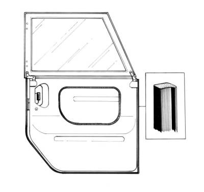 Interior - Door Hardware - DOOR SEAL RIGHT, FRONT OR REAR *GERMAN* THING 73-74