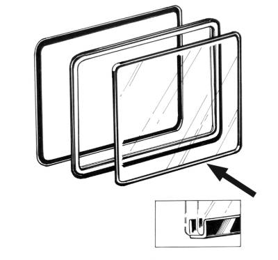 SEAL, SIDE POPOUT BETWEEN GLASS & FRAME, BUS 1950-67 *MADE IN USA BY WCM*