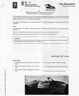 CONVERTIBLE TOP ASSEMBLY INSTRUCTIONS 60 PAGES - ALL GHIA CONV.