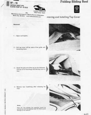 SUNROOF INSTRUCTION SHEET, 8 PG. BUG 1953-63