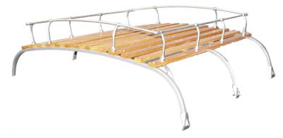 ROOF RACK, REAR, COLLAPSIBLE SILVER FRAME 46" LONG, BLOND WOOD SLATS, BUS 1950-79 - Image 1