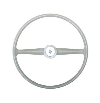 STEERING WHEEL, SILVER BEIGE ORIGINAL VW STYLE, BUS 1955-67 (Horn Button Part # 211-501BC)