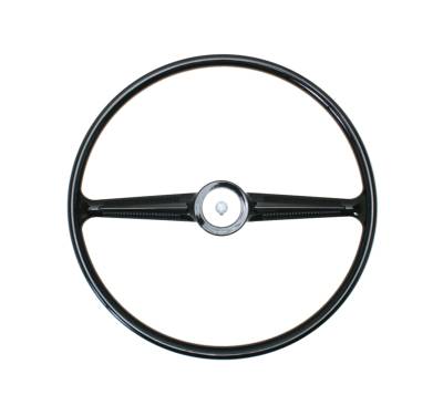 STEERING WHEEL, BLACK ORIGINAL VW STYLE, BUS 1955-67 (Horn Button Part # 211-501A)