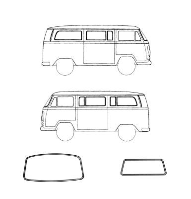 WINDOW SEAL KIT, 9 PIECES AMERICAN STYLE, BUS 1968-79 (Includes: Front, Rear, 3 Sides with Vent Wing Seals, 1 Solid Rear Side) *MADE IN USA BY WCM* - Image 1